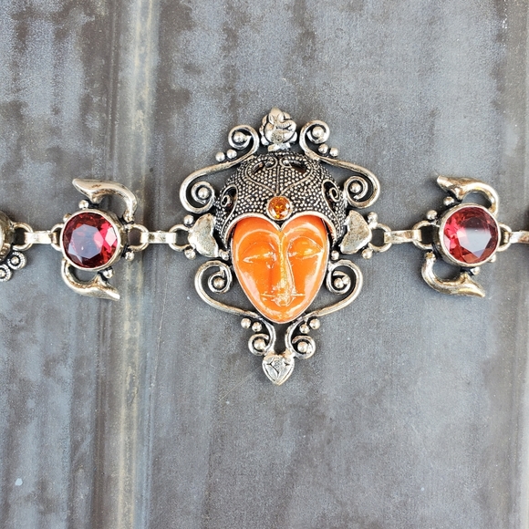 New Carved Goddess Face Multi Gemstone 925 Silver Bracelet. - Picture 15 of 15